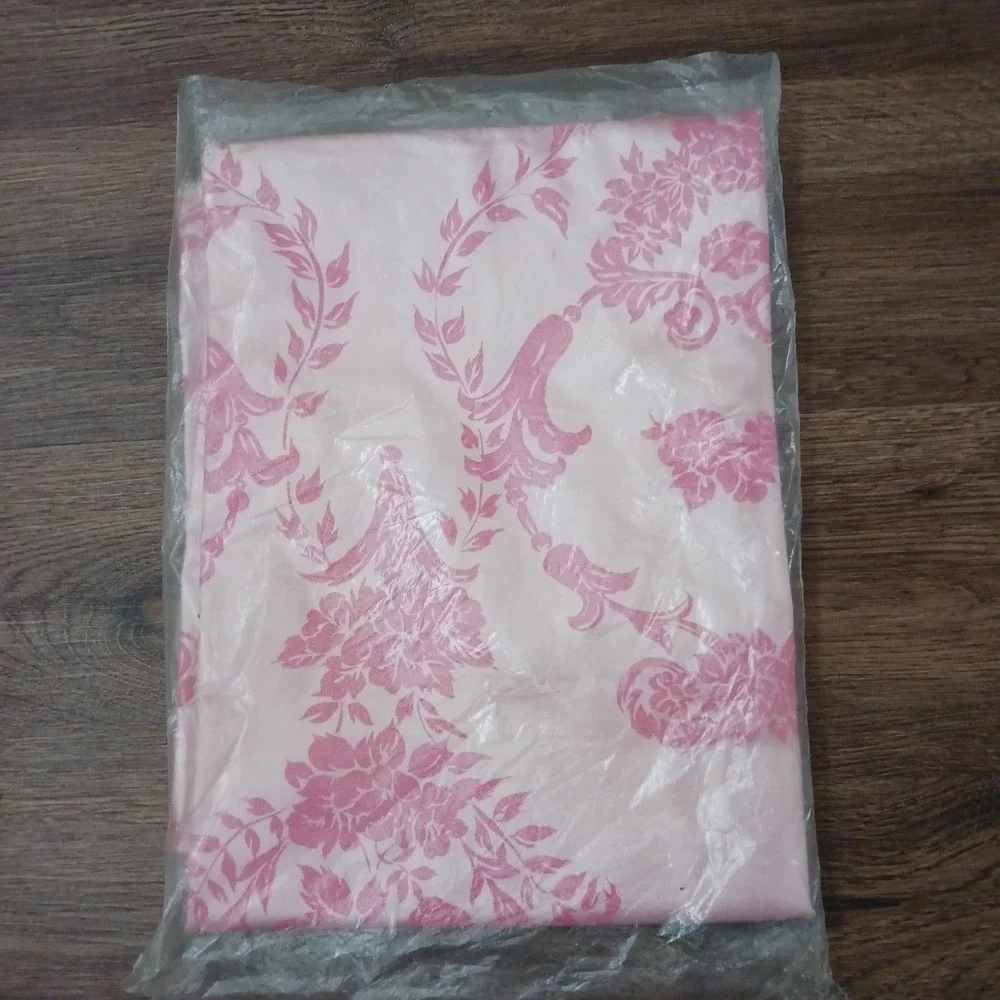 Vintage Harte Wataseal Pink Floral Damask Vinyl Shower Curtain 72x72 Made in USA